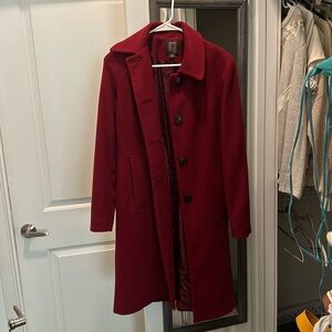 Ruby red peacoat.